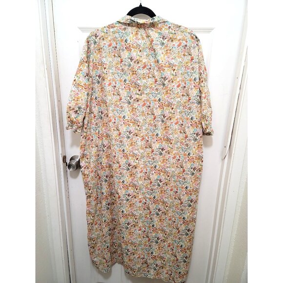 Vintage Makie Floral Print Button-Up Long Nightgown With Peter Pan Collar & Shor - Picture 3 of 12